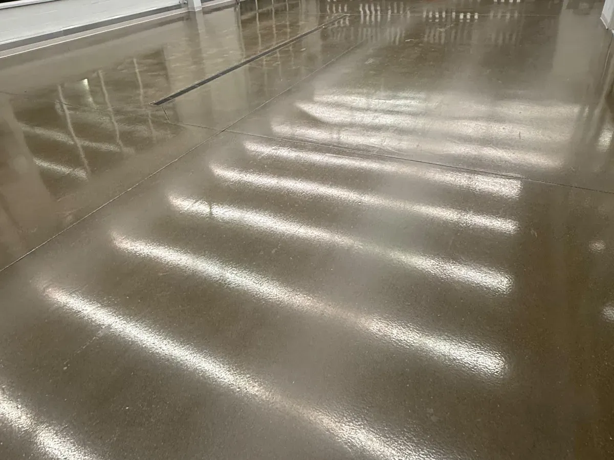 Polished service department floor at a car dealership